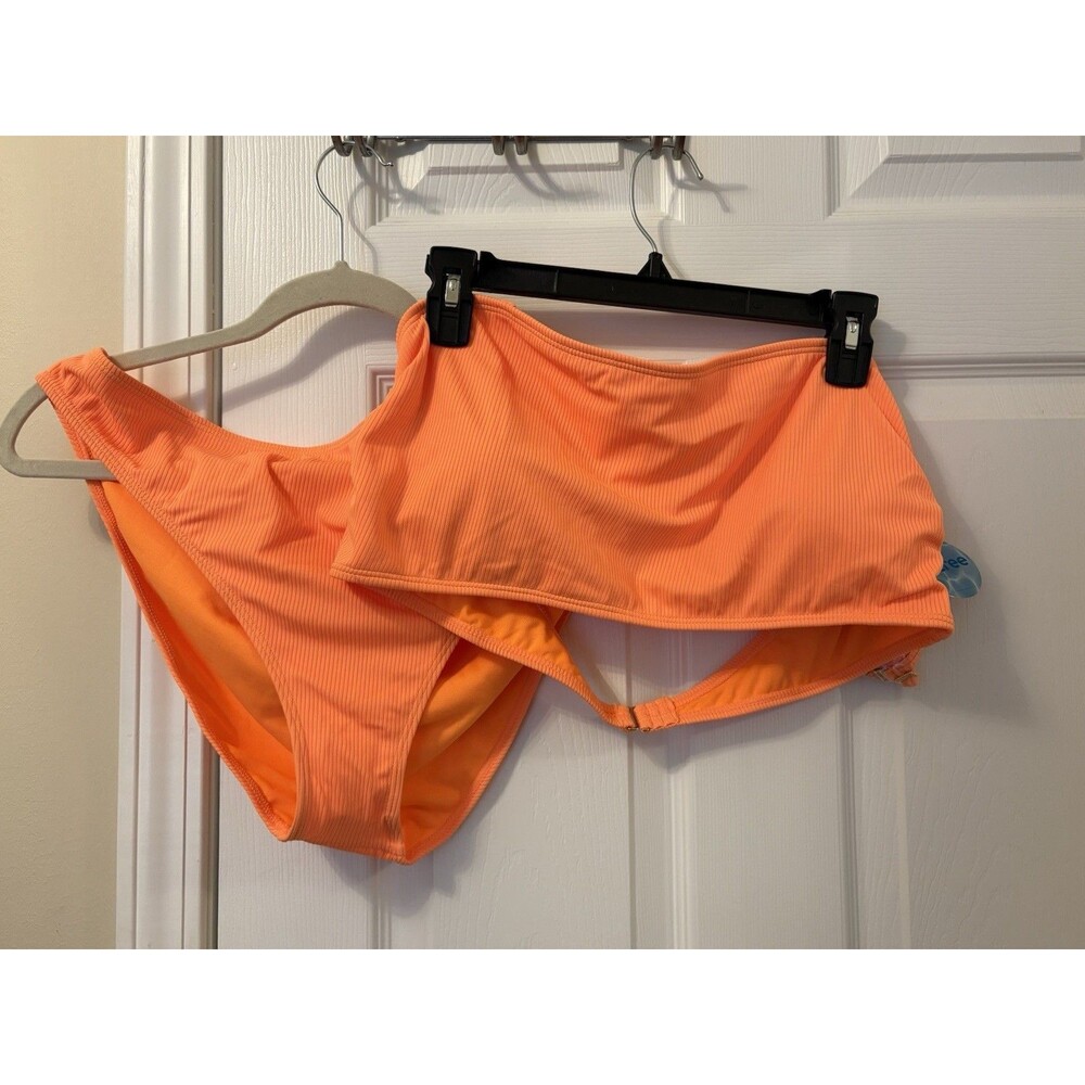 Decree Ribbed Bikini Set Electric Carrot Sz XXL Adjustable & Removable Straps